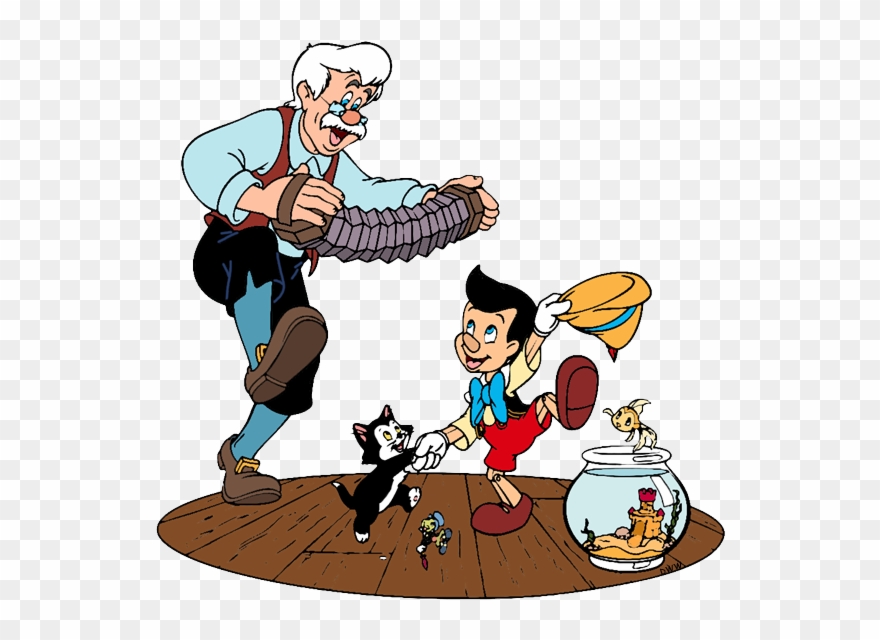 Gepetto, Pinocchio, Figaro Gepetto Playing Accordion - Pinocchio And Geppetto Png Clipart