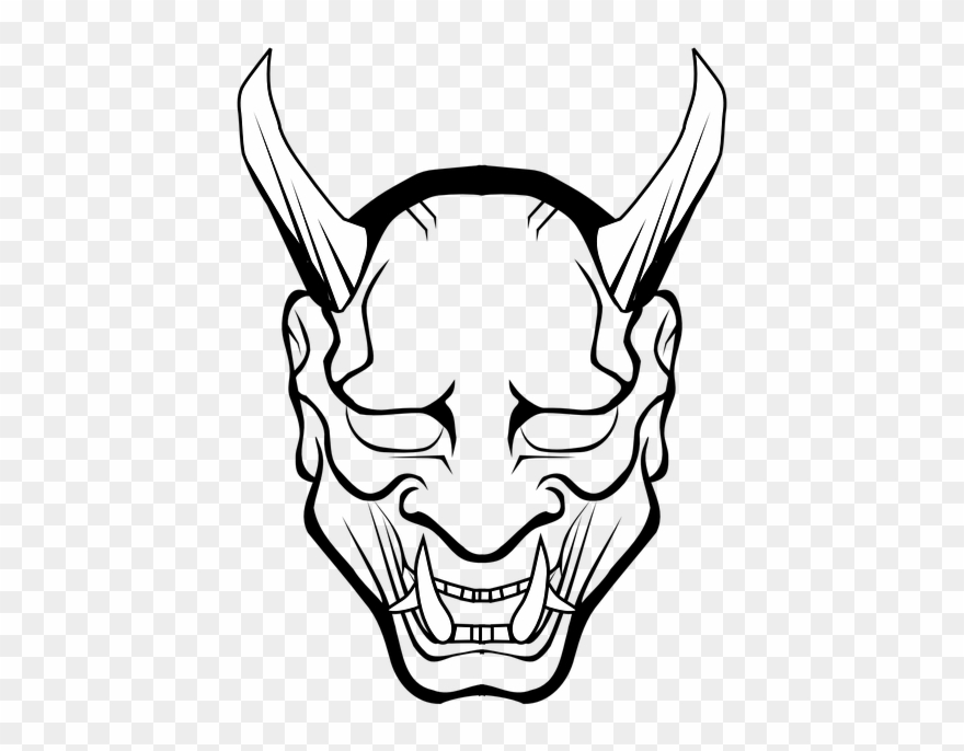 Vector Halo Devil Horn - Oni Mask Black And White Clipart
