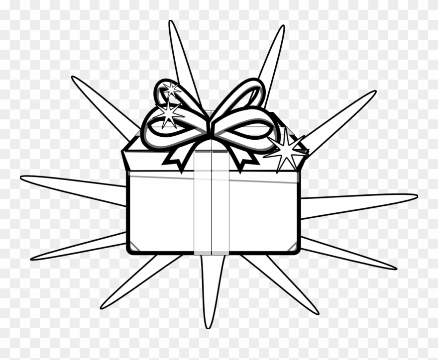 Gift Tag Clipart Black And White - Black And White Drawing Present - Png Download