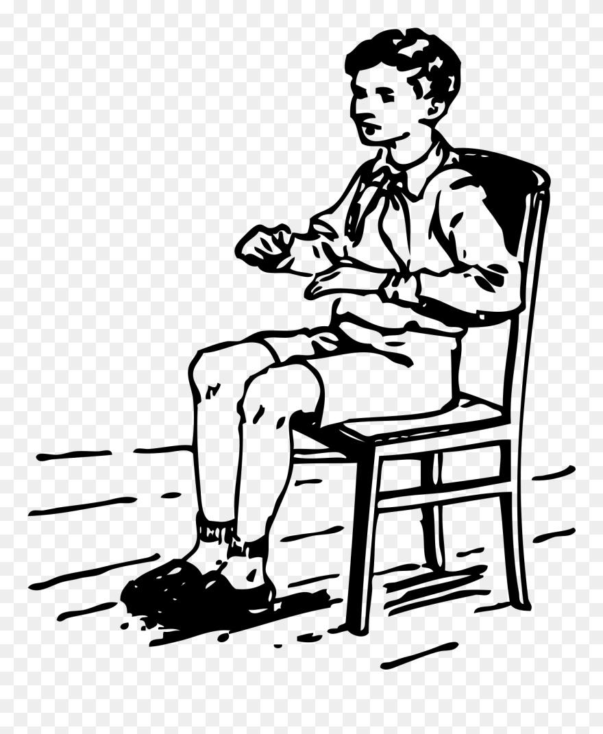 Boy Sitting In Chair - Sat Black And White Clip Art - Png Download