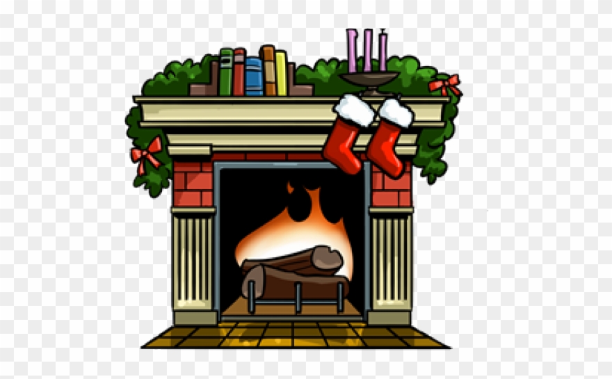 Fireplace Clipart Fireplace Scene - Drawing Of Fireplace With Stockings - Png Download