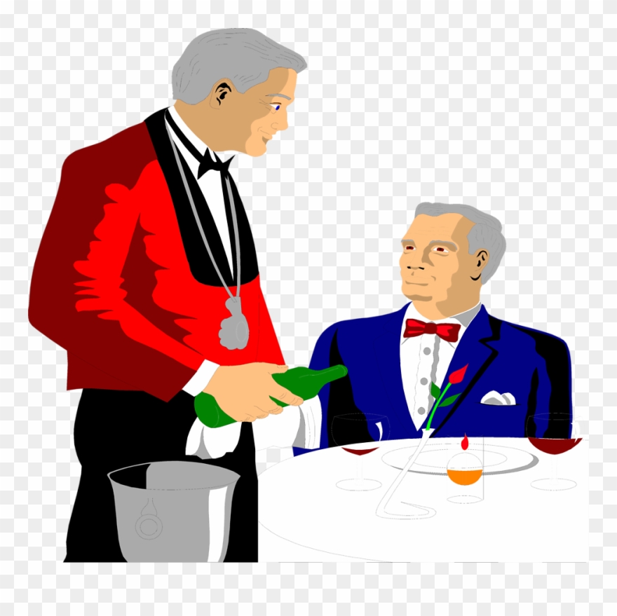 Stock Photo Illustration Of A Waiter Pouring A Drink - Illustration Clipart