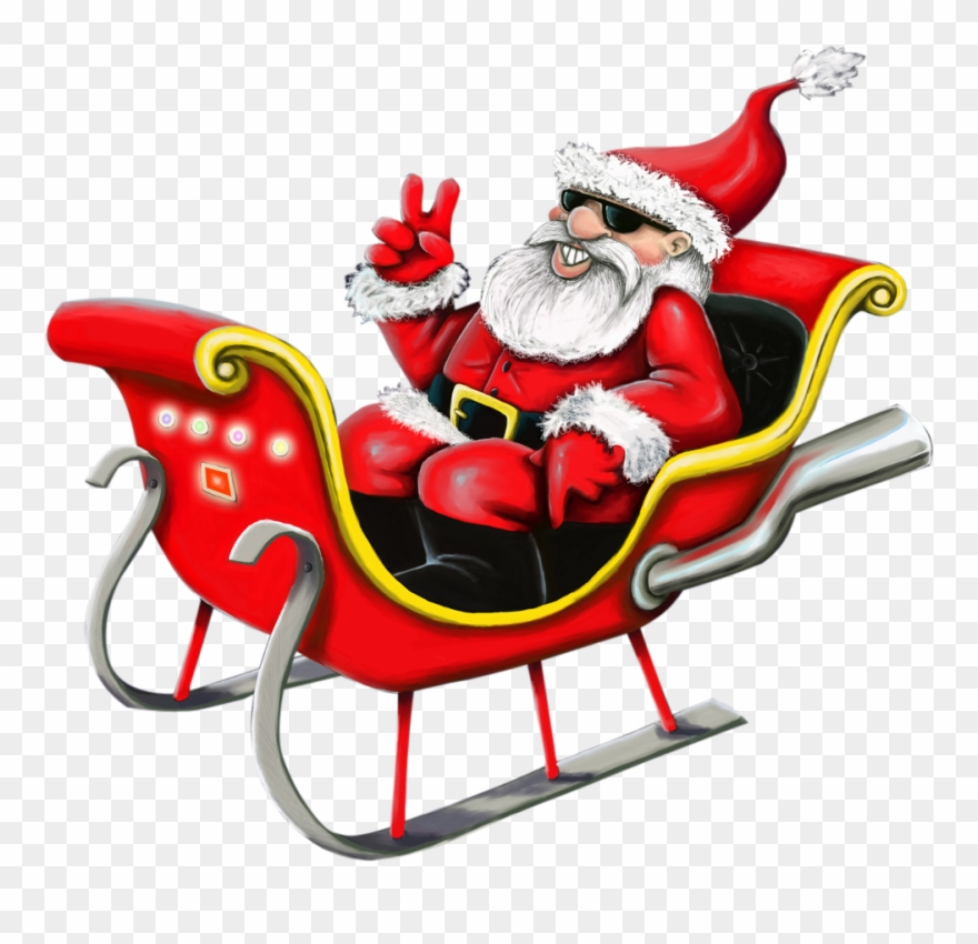 Santa - Cool Santa In Sleigh Clipart