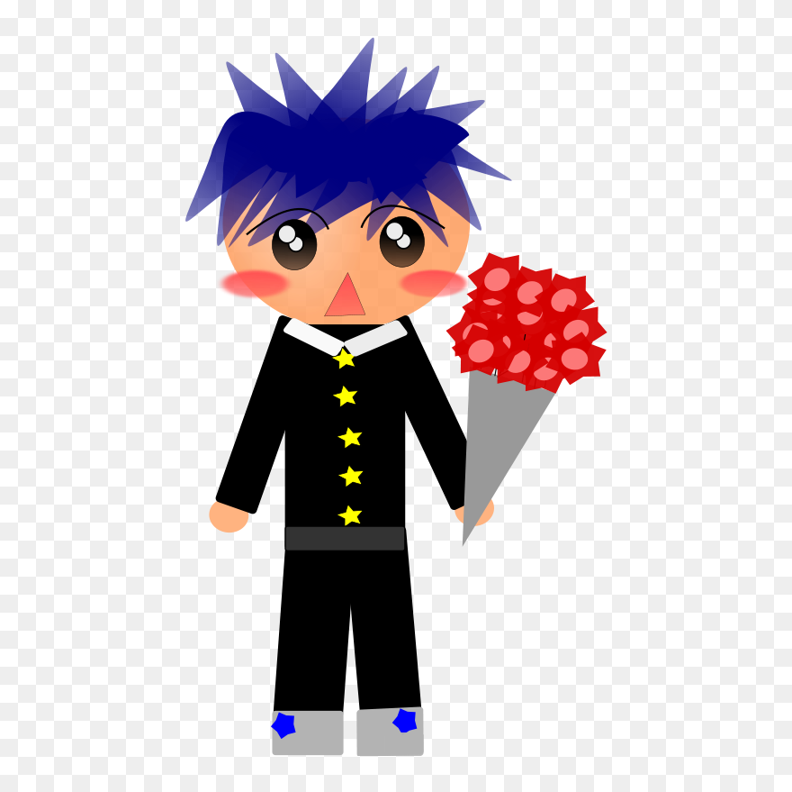 Flower Bouquet Drawing Cartoon Boy - Clip Art - Png Download