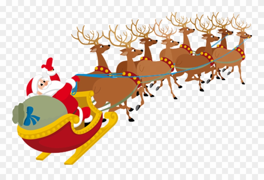 Picture Transparent Santa Claus Clauss Reindeer - Santa Claus With Reindeers Clipart
