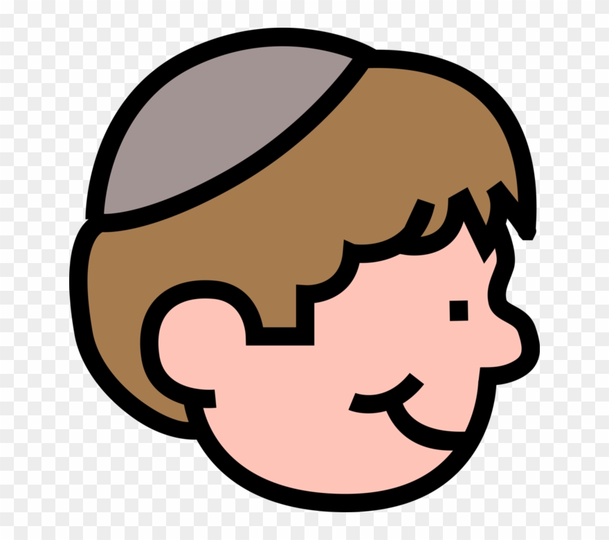 Vector Illustration Of Boy Wears Jewish Kippah Kip - Kippah Clipart
