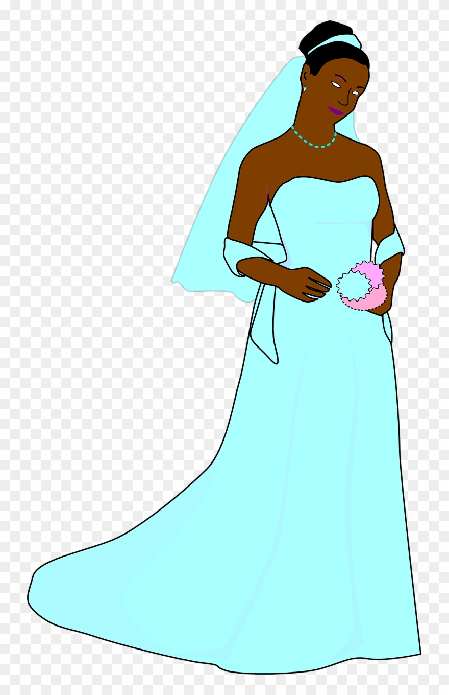 Wedding, Bride, Dress, White, Veil, Bouquet - Clip Art - Png Download