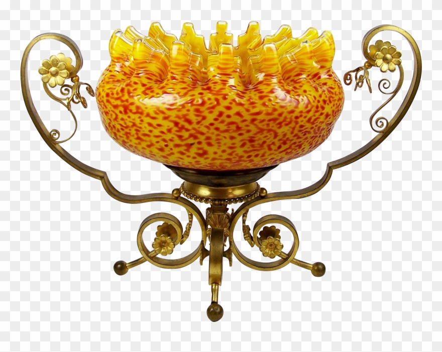 Brides Bowl With Gilt Brass Stand And Frit Glass Bowl - Bowl Clipart