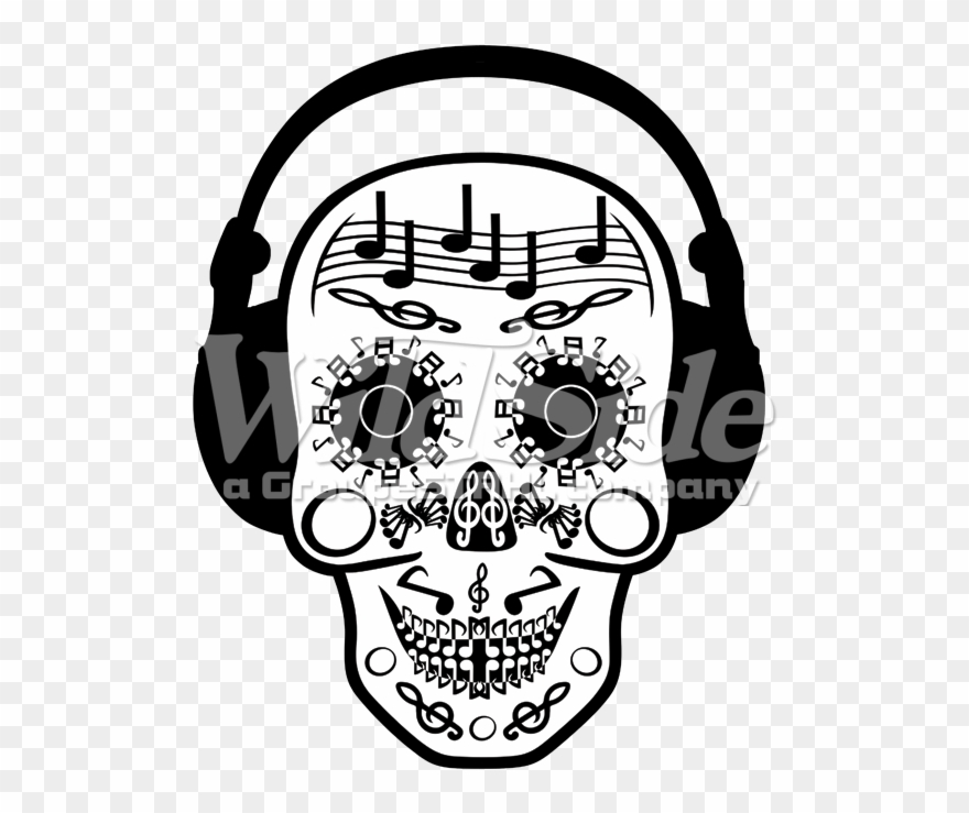 Music Notes Skull With Headphones - Skull Music Png Clipart