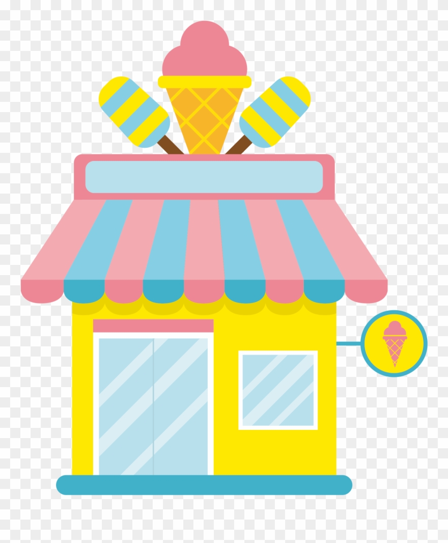 卡通冰淇淋屋子- Ice Cream Shop In Cartoon - Ice Cream Hut Clipart - Png Download