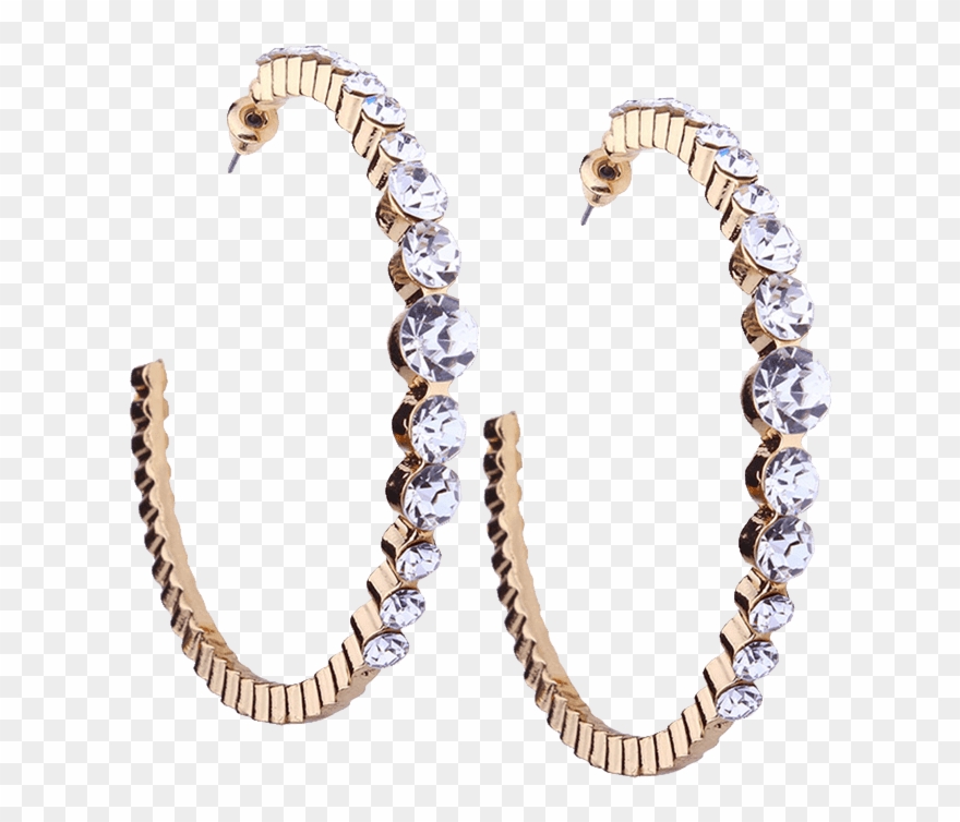 Faux Diamond Inlay Classic Cuff Hoop Earrings Dorado - Earring Clipart
