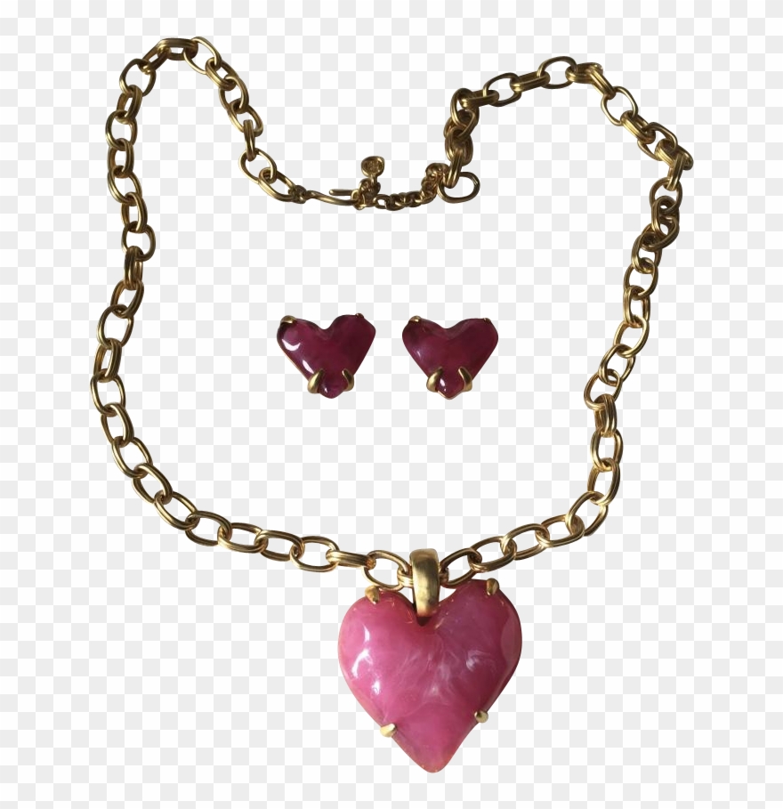 Givenchy Gold Metal Chain & Pink Jelly Lucite Heart - Necklace Clipart