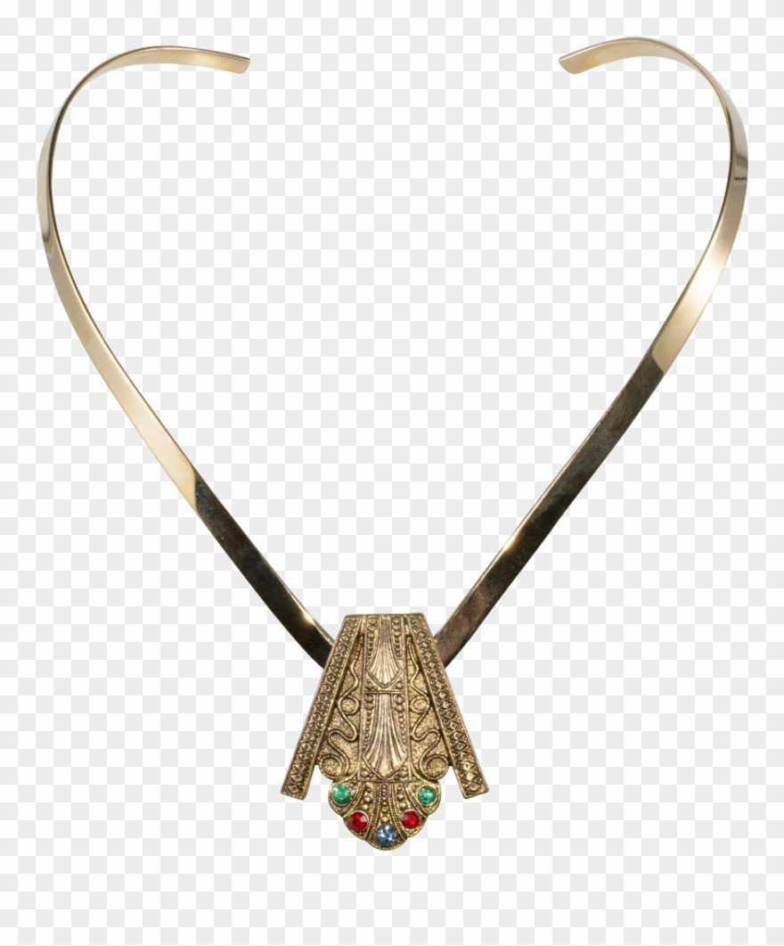 Egyptian Revival Art Deco Dress Clip W/ Collar Necklace - Choker - Png Download