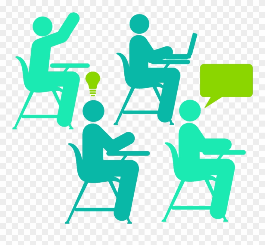 Four Students At Desks - Online Learning Clipart