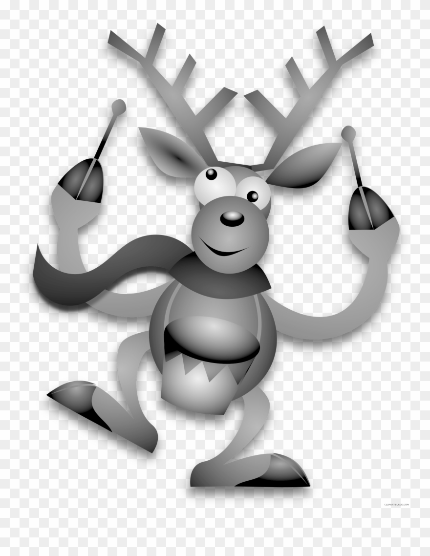 Dancing Reindeer Animal Free Black White Clipart Images - Merry Christmas Happy Reindeer Scarf - Png Download