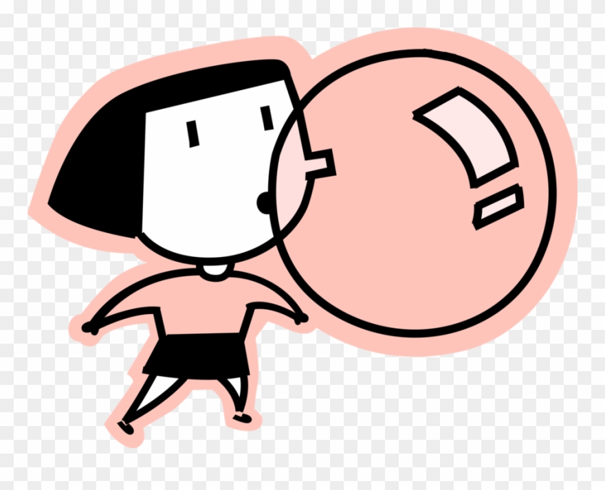Vector Illustration Of Girl Blows Bubble With Bubblegum - Bubble Gum Clipart