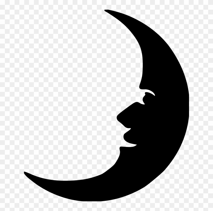 Moon Face, Stars And Moon - Moon Face Silhouette Png Clipart