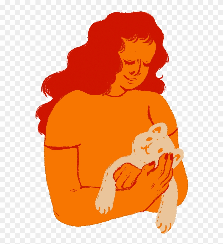 Illustration Of A Woman Holding A Stuffed Cat Clipart