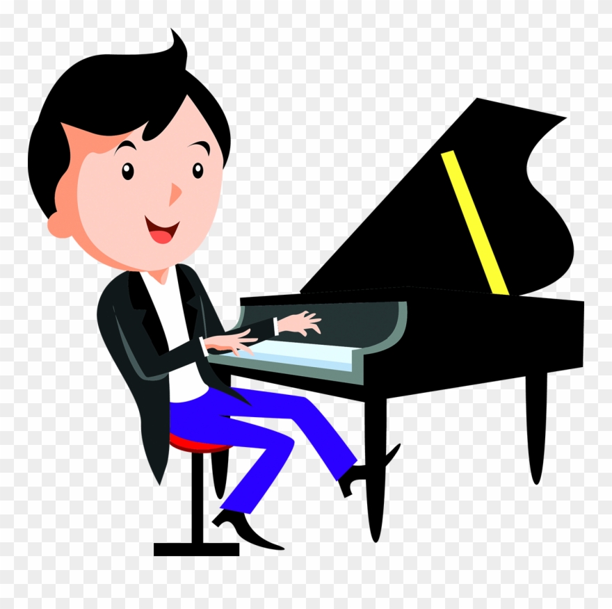 Cartoon Piano Child Playing Piano - Play The Piano Dibujo Clipart