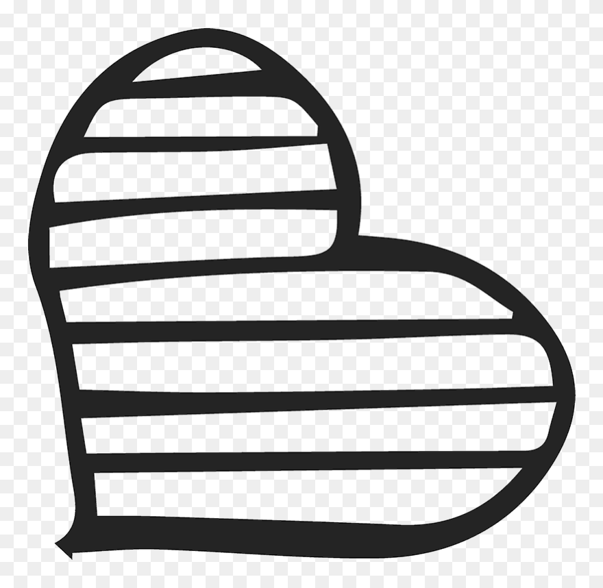 Handdrawn Striped Heart Stamp - Black And White Striped Heart Clipart