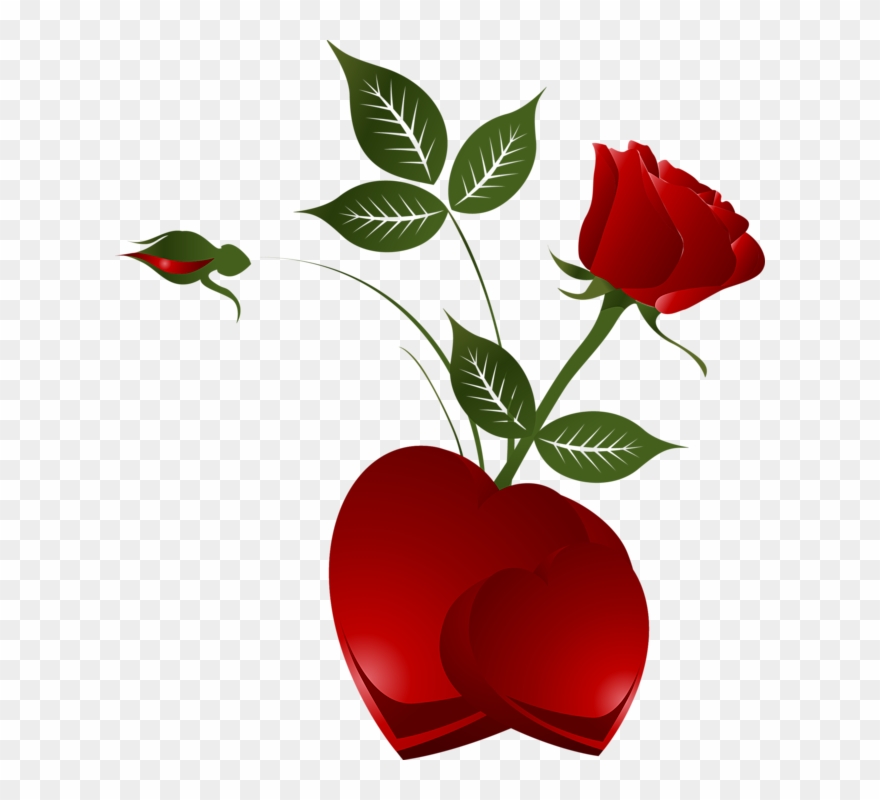 Transparent Decorative Element Red Rose With Heart - Red Rose With Heart Clipart