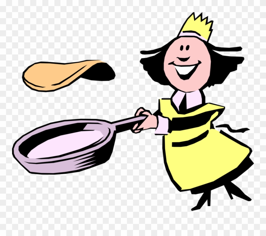 Vector Illustration Of Female Chef Flips Pancake Or - Pannenkoeken Bakken Clipart