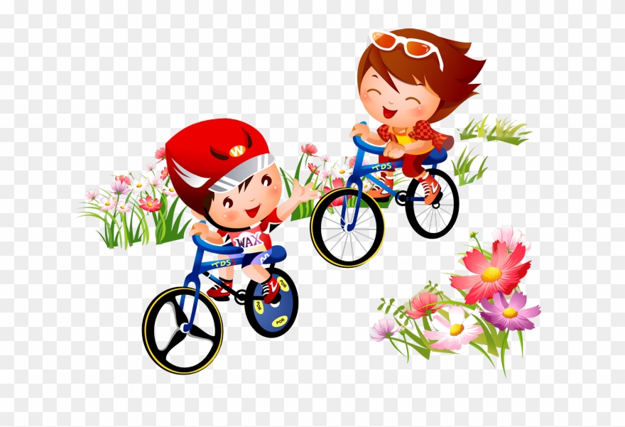 Bicycle Sport Cycling Clip Art - Cartoon Children Cycling - Png Download