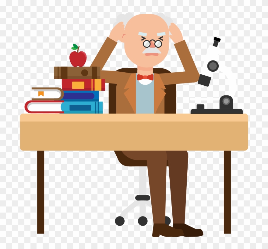 Desk Clipart Tidy Desk - Cartoon Professor Reading A Book - Png Download