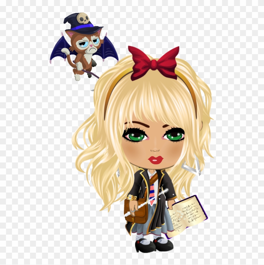 "hermione & Her Cat, Crookshank" - Cartoon Clipart