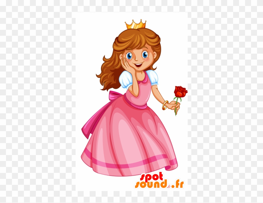 Princess Mascot, With A Pink Dress And A Crown - Princess Rose And The Golden Bird Short Story Clipart