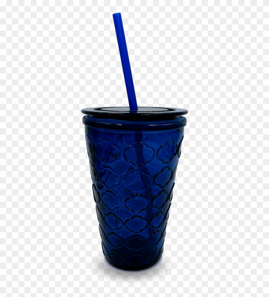 Embossed Heavy Duty Glass Cup W/ Sealable Lid - Drinking Straw Clipart