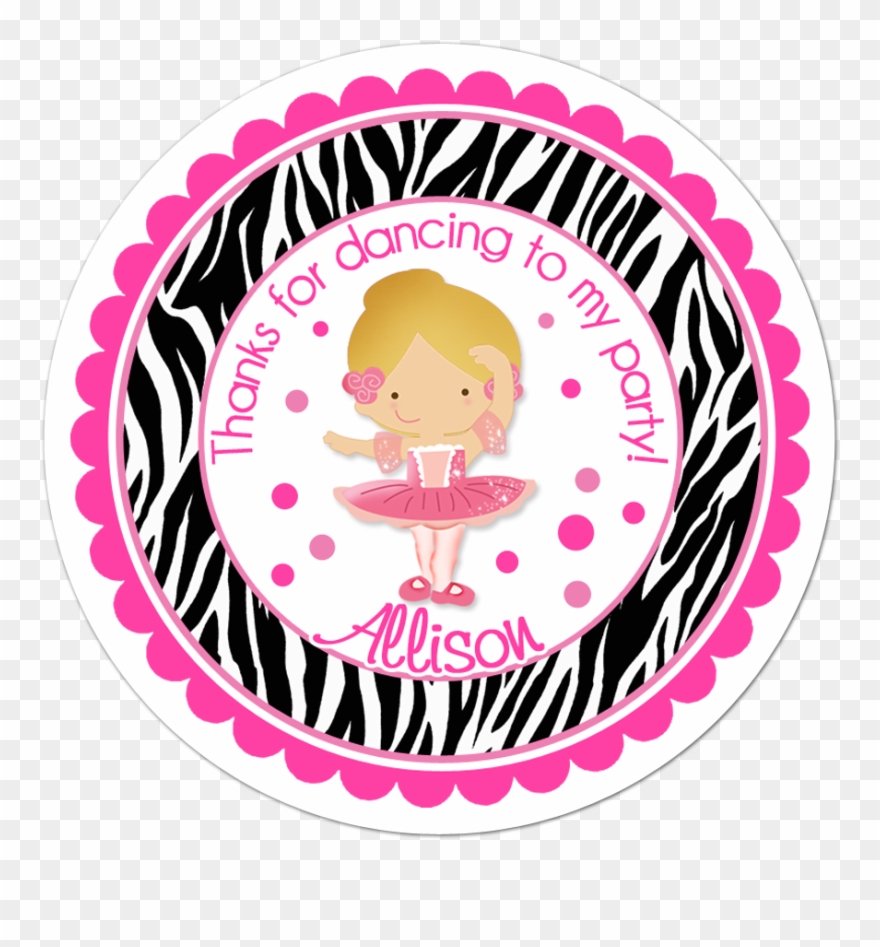 Ballerina Wide Zebra Print Border Personalized Sticker - Barbie Thank You Tags Clipart