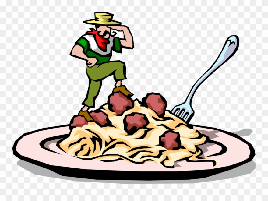 Vector Illustration Of Italian Cuisine Chef Conquers - Clip Art Spaghetti Dinner - Png Download
