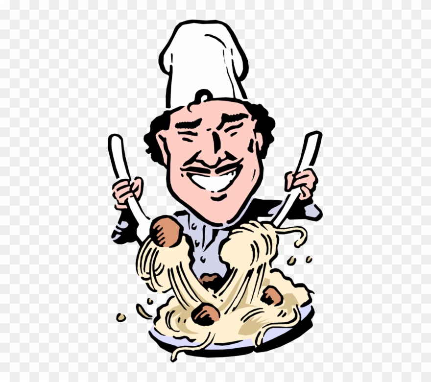 Vector Illustration Of Italian Chef Tosses Pasta Spaghetti - Cartoon Chef Clipart