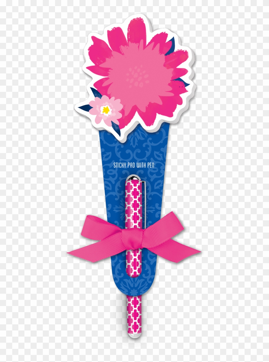 Pink Flower Sticky Pad With Pen - Flower Clipart