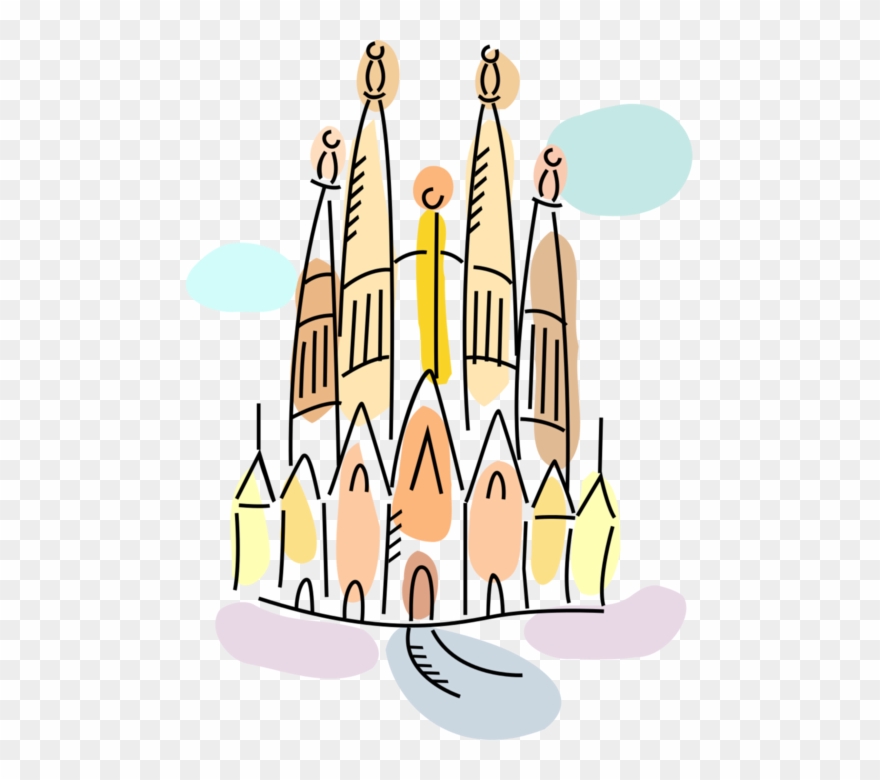 Vector Illustration Of La Sagrada Família Basilica - Barcelona Clipart