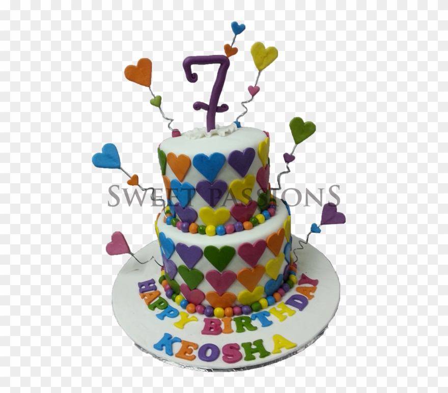 2 Tier Colorful Hearts Cake - Birthday Cake Clipart