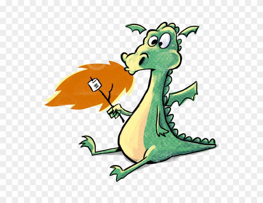 A Fun Dragon Seated Baking A Marshmallow With His Own - Dragon Roasting Marshmallows Clipart
