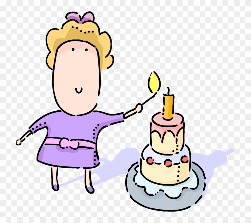 Youngster Lights Candle On Birthday Cake Image - Birthday Cake Clipart