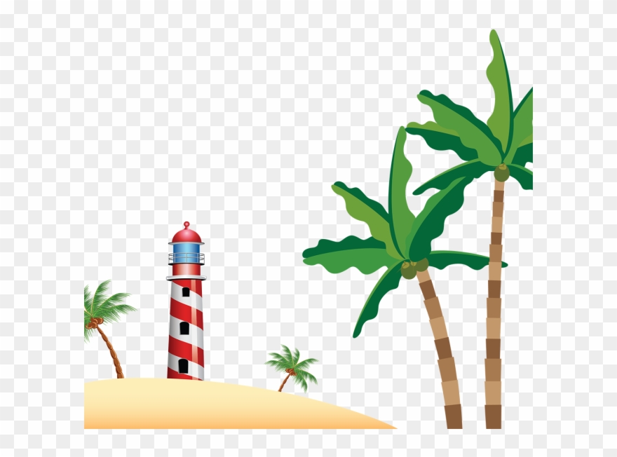 Beach Lighthouse With Coconuts Trees, Beach, Coconuts - Beach Clipart