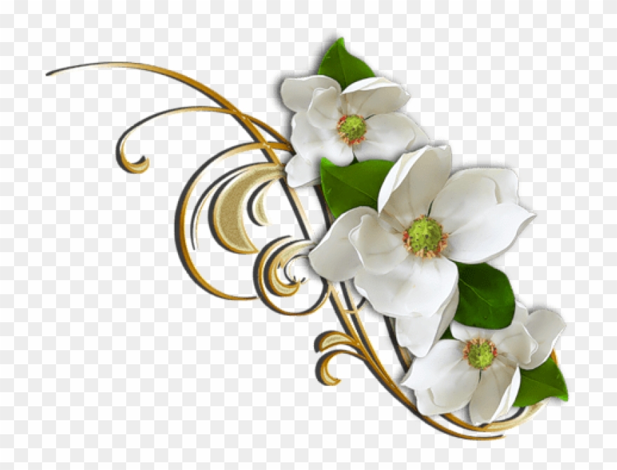 Free Png White Flower With Gold Decorative Elemant - White Gold Flower Png Clipart
