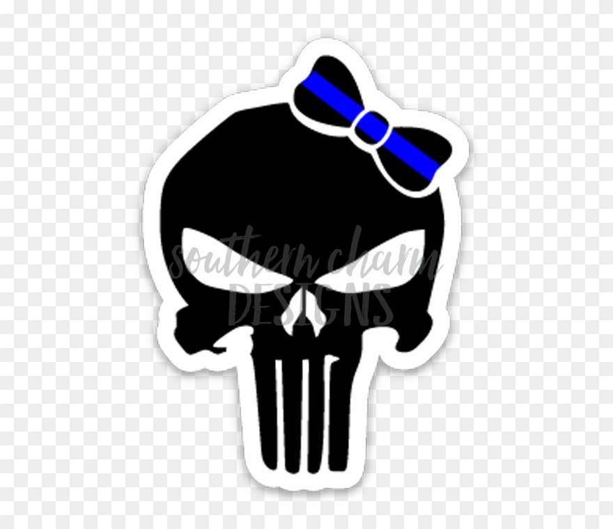 Thin Blue Line Punisher Bow Decal - Punisher Skull White Clipart