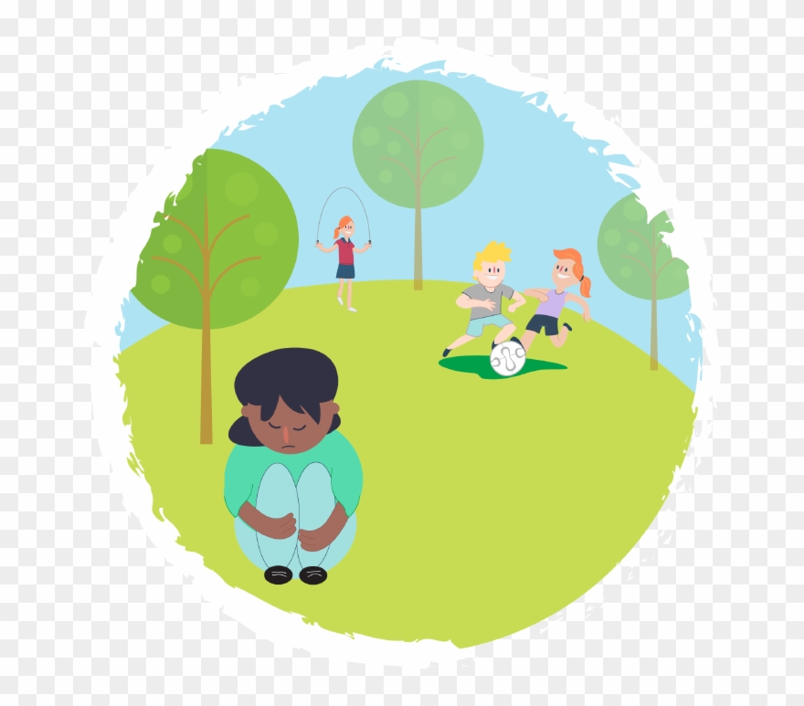 Girl Sitting Down Looking Sad While Other Kids Play - Child Clipart