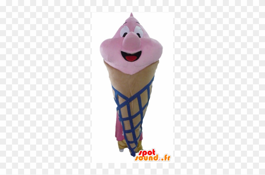 Giant Ice Cream Cone Mascot, Brown, Pink And Blue - Blue Clipart