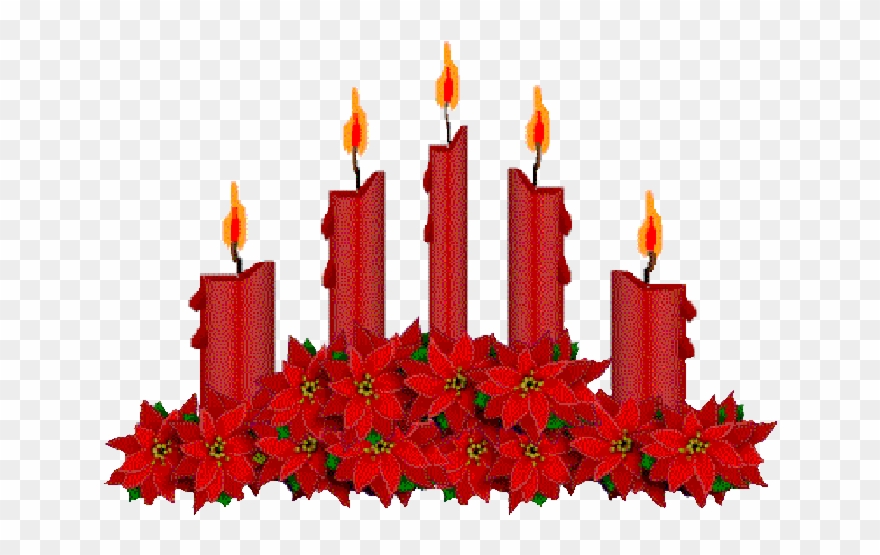 Final Mp Pic Animated Flames Red Candles With Poinsettas - Candle Clipart