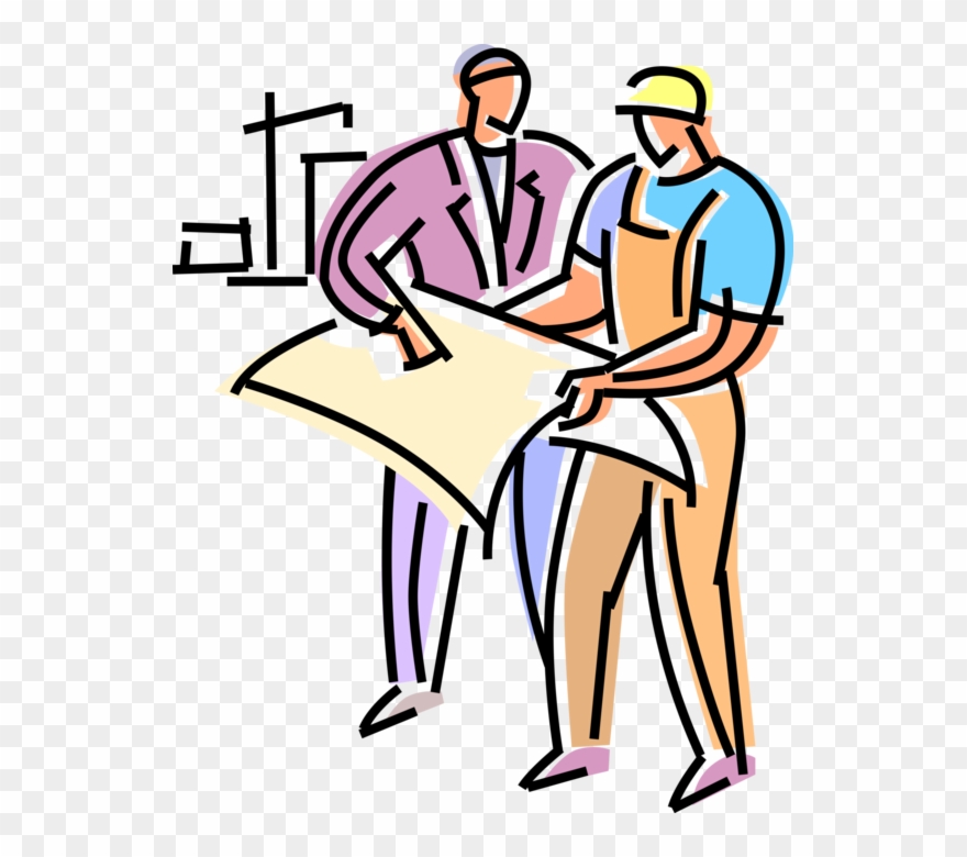 Worker And Review Blueprints Vector Transparent Download - Illustration Clipart