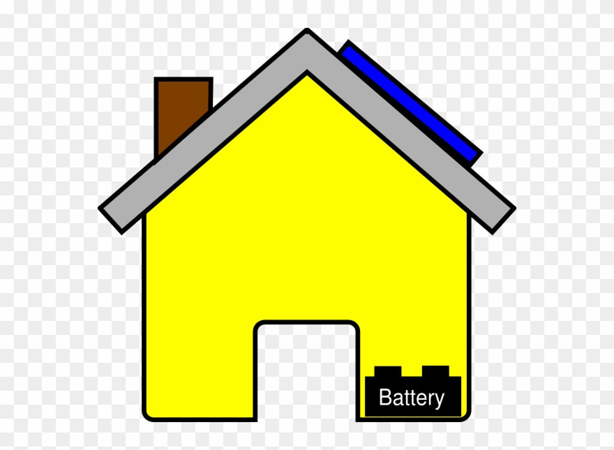 Yellow House With Solar Panel And Battery Clip Art - Clip Art - Png Download