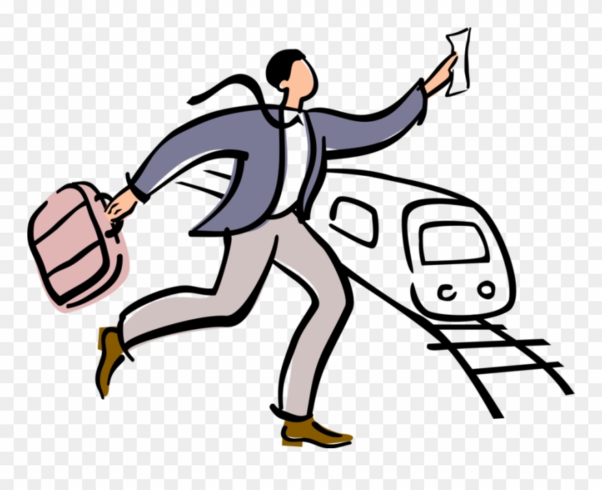 Vector Illustration Of Businessman With Ticket Dashes - Train Clipart