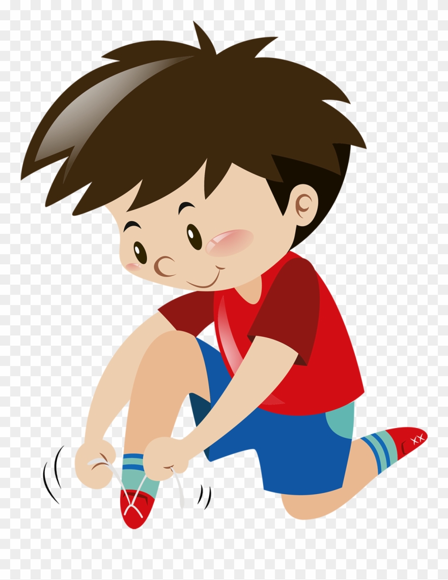 系鞋带的小男孩 - 綁 鞋 帶 卡通 Clipart