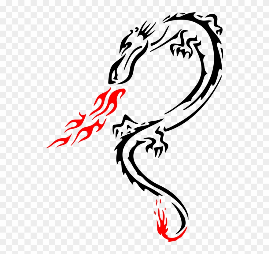 Dragon Stencil Tattoo Line Art - Red Dragon Fire Breath 7 Ceramic Travel Mug Clipart